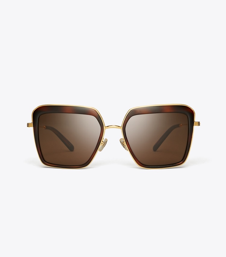 Tory Burch designer sunglasses & eyewear Kira Bold Rim Sunglasses in DARK TORTOISE/DARK BROWN front