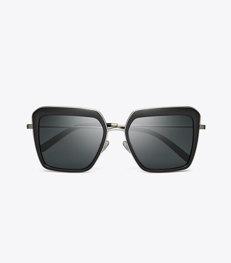 Tory Burch designer sunglasses & eyewear Kira Bold Rim Sunglasses in BLACK/DARK GREY front