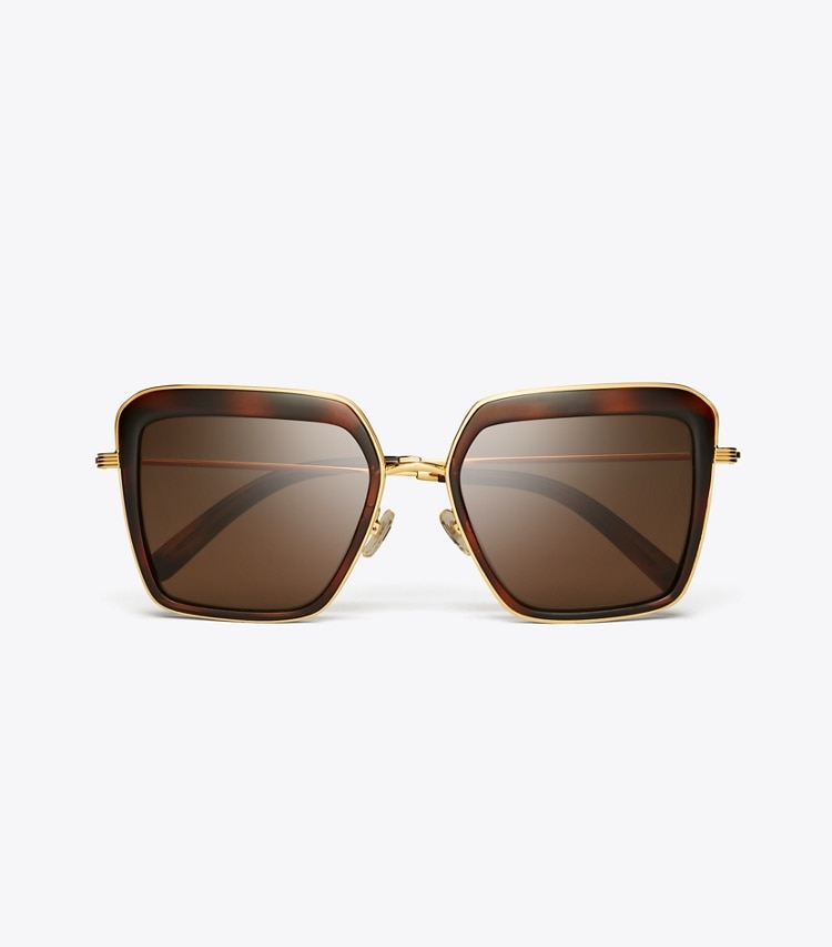 Tory Burch designer sunglasses & eyewear Kira Bold Rim Sunglasses in DARK TORTOISE/DARK BROWN overhead