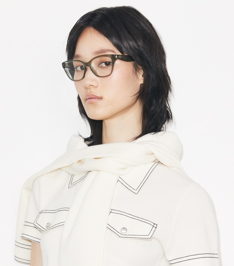 Tory Burch designer sunglasses & eyewear Kira Cat-Eye Eyeglasses in BLACK accessory on model