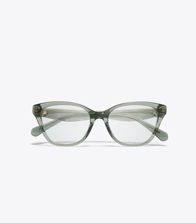 Tory Burch designer sunglasses & eyewear Kira Cat-Eye Eyeglasses in TRANSPARENT SAGE overhead