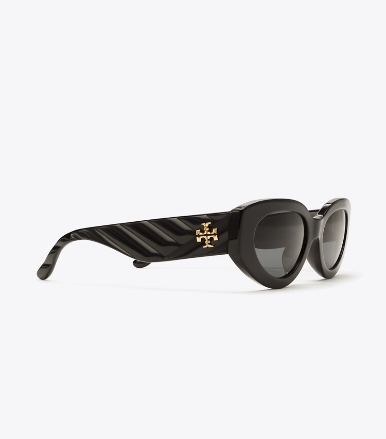 Tory Burch designer sunglasses & eyewear Kira Cat-Eye Sunglasses in BLACK/SOLID GREY detail
