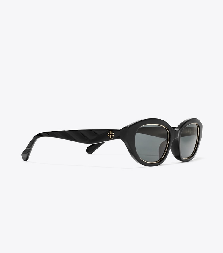 Tory Burch designer sunglasses & eyewear Kira Cat-Eye Sunglasses in BLACK/DARK GRAY detail