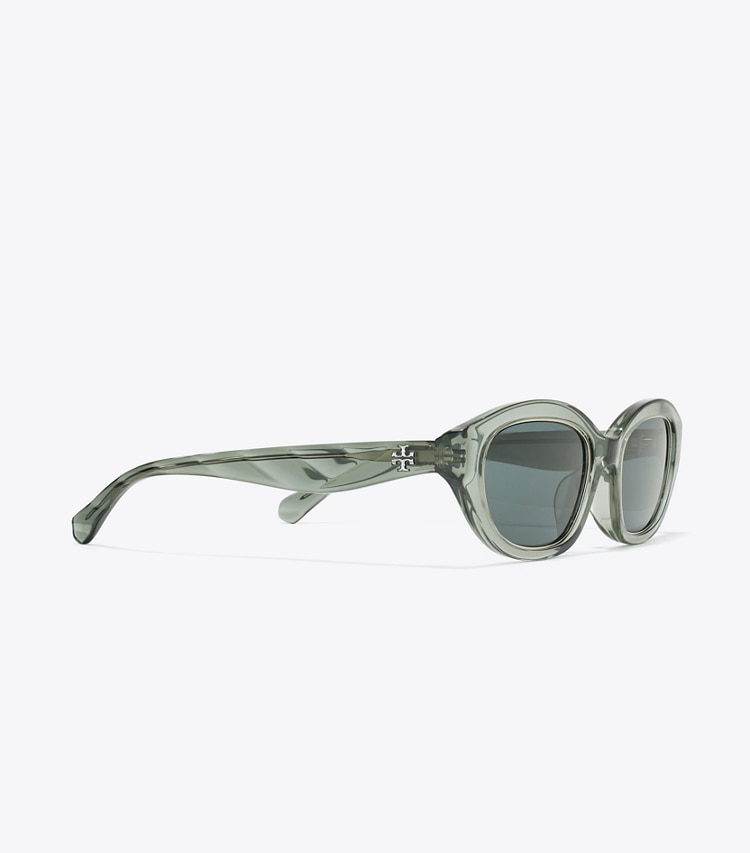 Tory Burch designer sunglasses & eyewear Kira Cat-Eye Sunglasses in TRANSPARENT SAGE/DARK GRAY detail