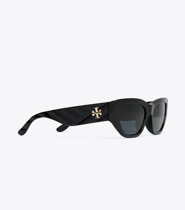 Tory Burch designer sunglasses & eyewear Kira Cat-Eye Sunglasses in BLACK/DARK GREY detail