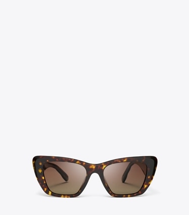Tory Burch designer sunglasses & eyewear Kira Cat-Eye Sunglasses in DARK TORTOISE/BROWN POLAR front