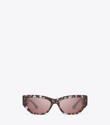 Tory Burch diseñador gafas de sol y gafas graduadas Kira Cat-Eye Sunglasses en BLUE/BROWN SPOTTED/SOLID BURGUNDY frente