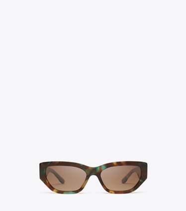 Tory Burch diseñador gafas de sol y gafas graduadas Kira Cat-Eye Sunglasses en JADE SPOTTED TORTOISE/BRWN GRAD. POLAR frente