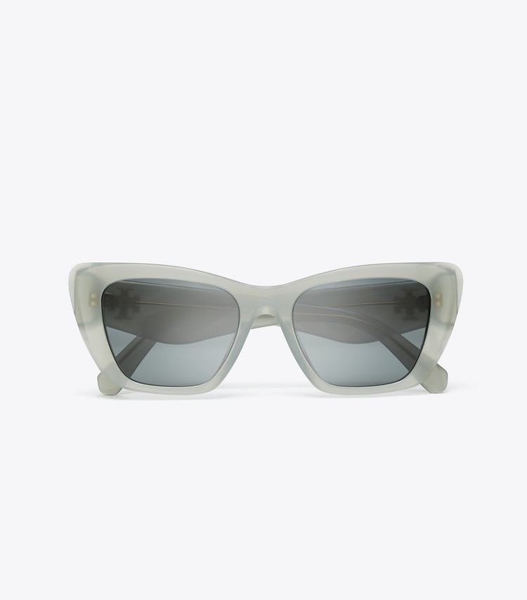 Tory Burch designer sunglasses & eyewear Kira Cat-Eye Sunglasses in MILKY GREY GREEN/DARK GREY overhead