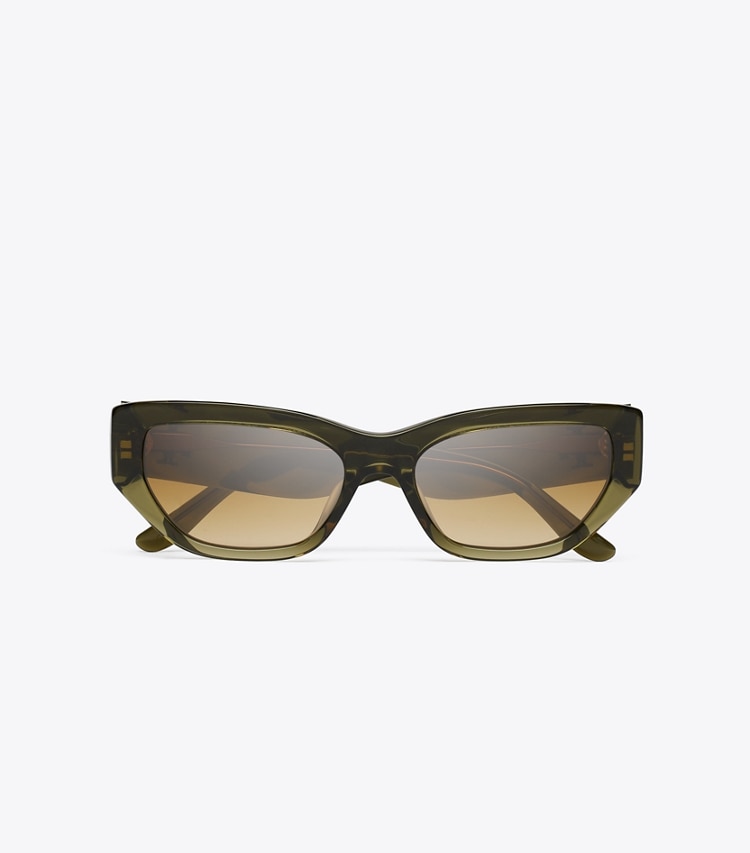 Tory Burch designer サングラス＆アイウェア キラ キャットアイ サングラス in TRANSPARENT OLIVE/ YELLOW BROWN GRADIENT オーバーヘッド