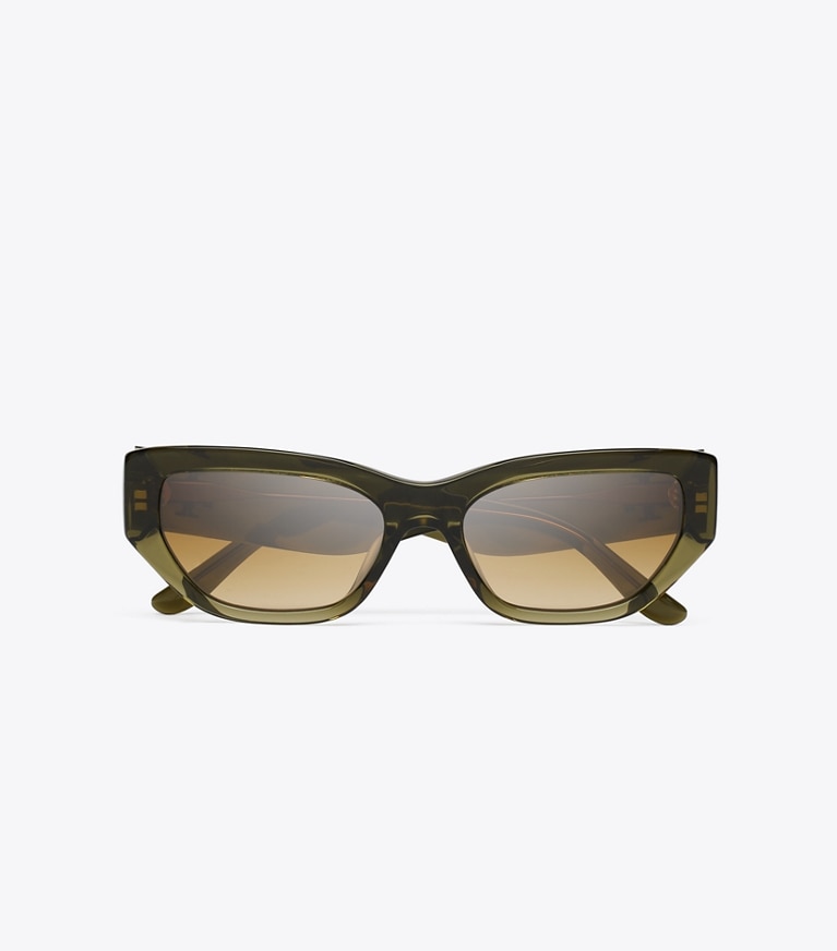 Tory Burch designer サングラス&アイウェア キラ キャットアイ サングラス in TRANSPARENT OLIVE/ YELLOW BROWN GRADIENT オーバーヘッド