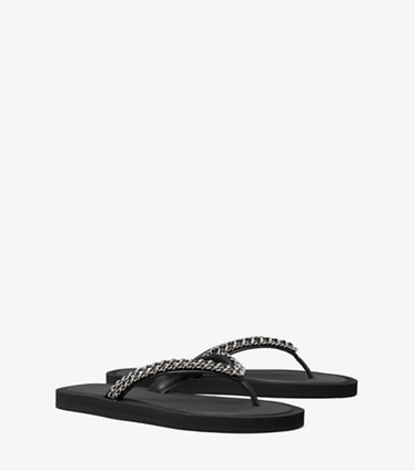 Tory Burch designer sandals Kira Chain Flip-Flop in PERFECT BLACK angle