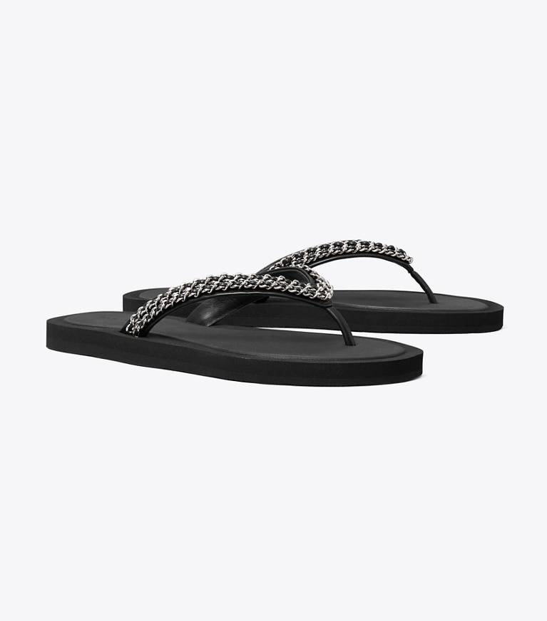 Tory Burch designer sandals Kira Chain Flip-Flop in PERFECT BLACK angle