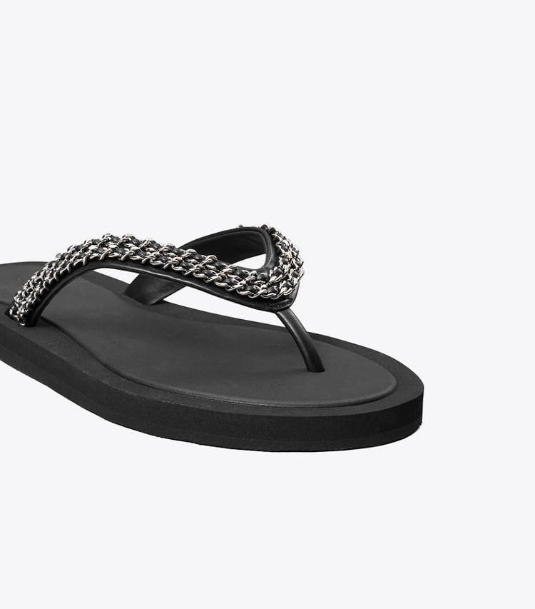 Tory Burch designer sandals Kira Chain Flip-Flop in PERFECT BLACK detail