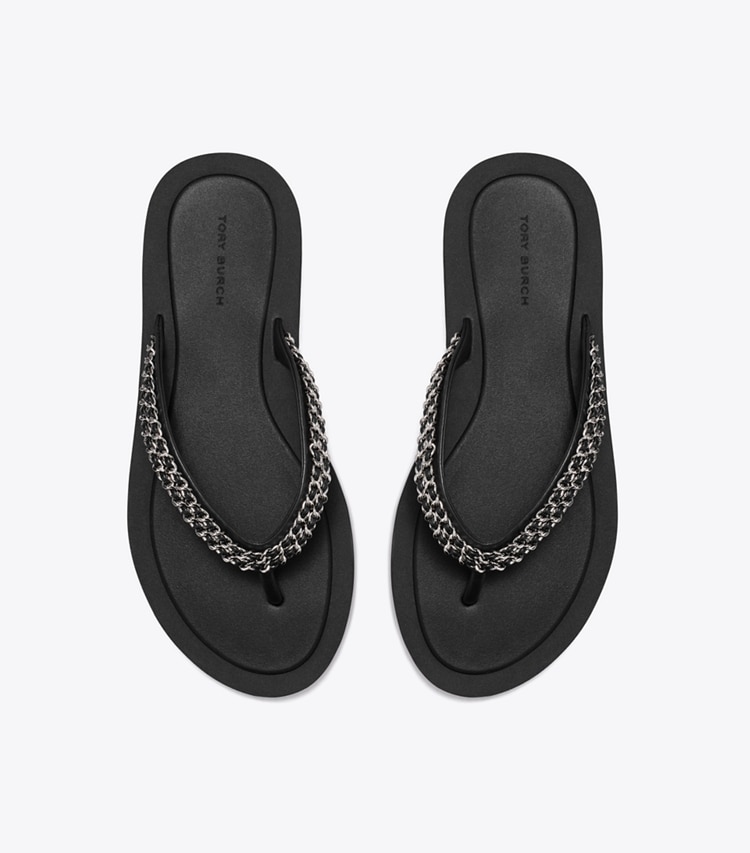 Tory Burch designer sandals Kira Chain Flip-Flop in PERFECT BLACK overhead