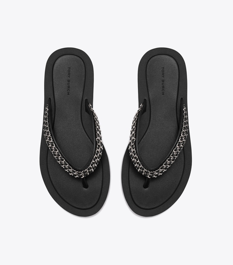 Tory Burch designer sandals Kira Chain Flip-Flop in PERFECT BLACK overhead