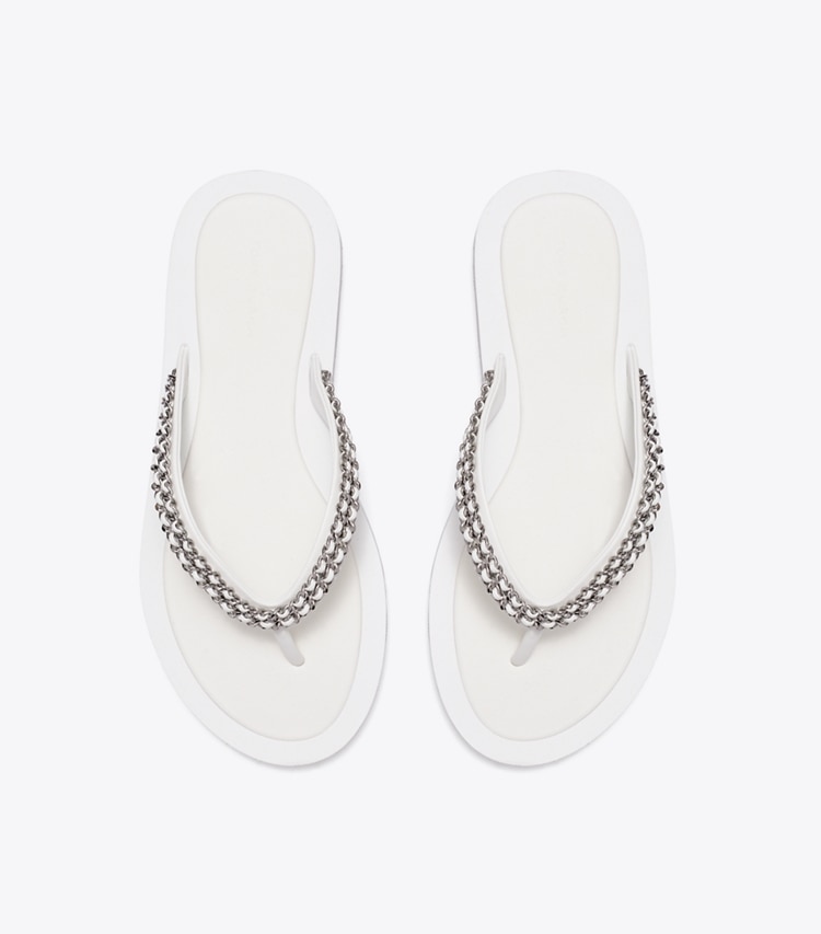 Tory Burch designer sandals Kira Chain Flip-Flop in WHITE overhead