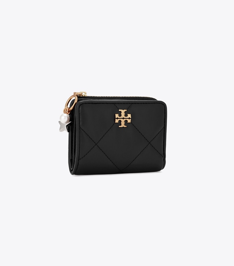 Tory Burch designer 財布 キラ チャーム ダイヤモンドキルト バイフォールドウォレット in Black angle