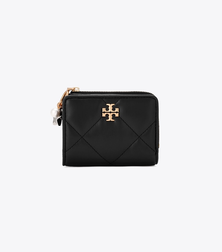 Tory Burch designer 財布 キラ チャーム ダイヤモンドキルト バイフォールドウォレット in Black front