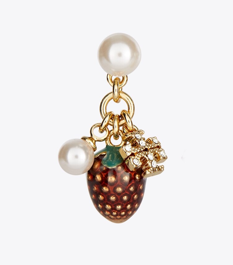 Tory Burch designer earrings Kira Charm Earring in Tory Gold / New Ivory / Red detail