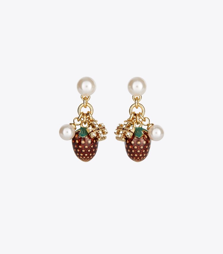 Tory Burch designer earrings Kira Charm Earring in Tory Gold / New Ivory / Red front