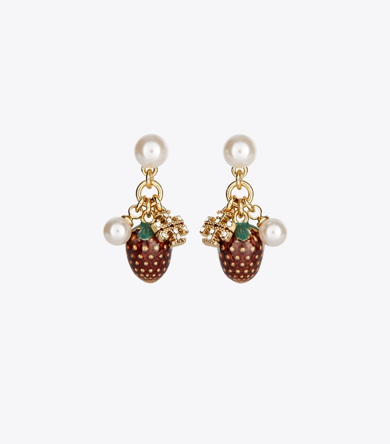 Tory Burch designer earrings Kira Charm Earring in Tory Gold / New Ivory / Red front