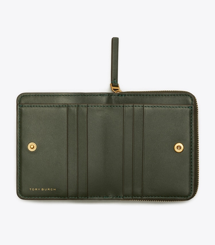 Tory Burch designer wallets Kira Chevron Bi-Fold Wallet in SYCAMORE / Rolled Gold overhead