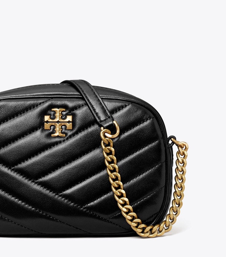 Tory Burch designer crossbody bags Kira Chevron Camera Bag in Black angle