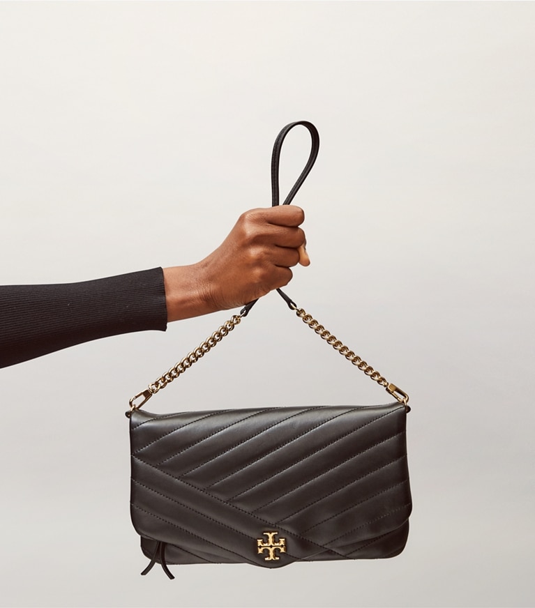 Tory Burch designer clutches Kira Chevron Clutch in Black angle