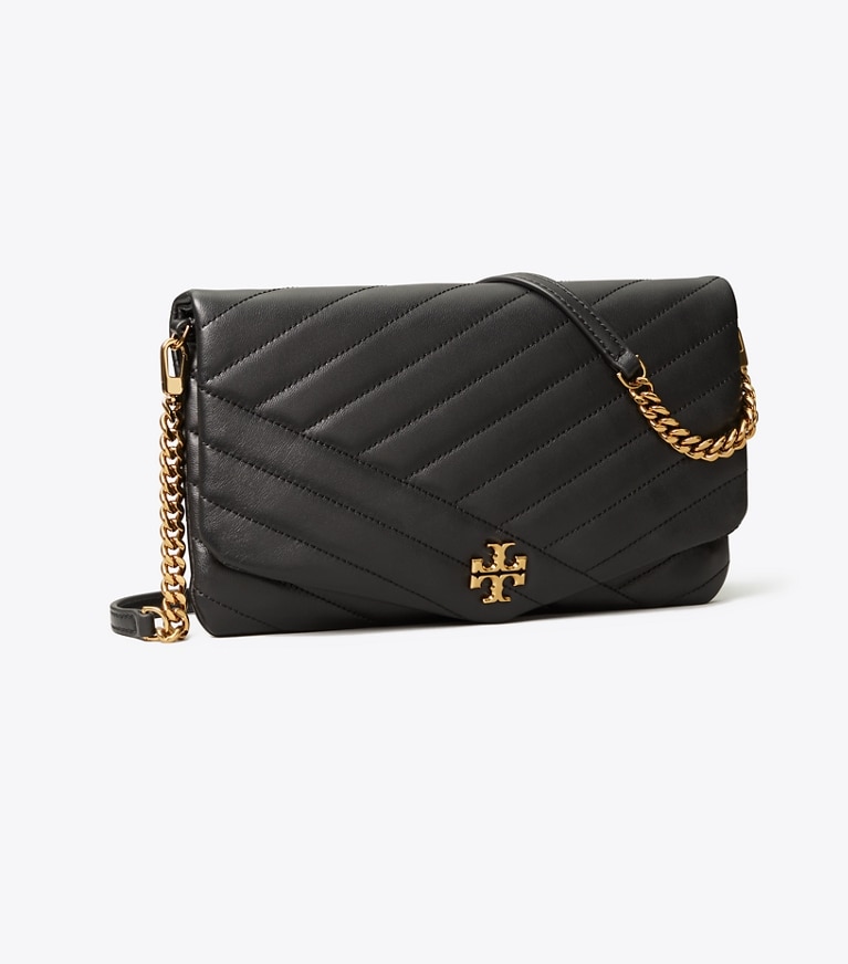 Tory Burch designer clutches Kira Chevron Clutch in Black angle