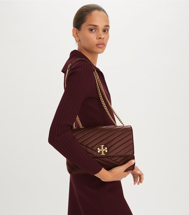 Tory Burch designer shoulder bags Kira Chevron Convertible Shoulder Bag in TEMPRANILLO angle