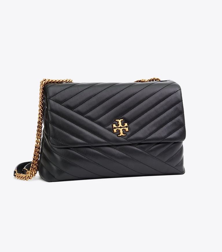Tory Burch designer shoulder bags Kira Chevron Convertible Shoulder Bag in Black angle