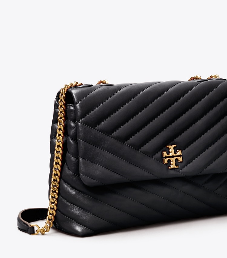 Tory Burch designer shoulder bags Kira Chevron Convertible Shoulder Bag in Black detail