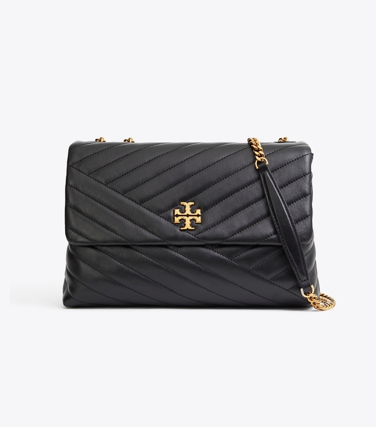 Tory Burch designer shoulder bags Kira Chevron Convertible Shoulder Bag in Black front