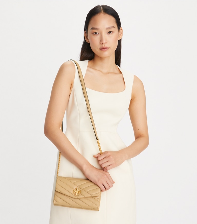 Tory Burch designer mini bags Kira Chevron Crossbody in Desert Dune angle
