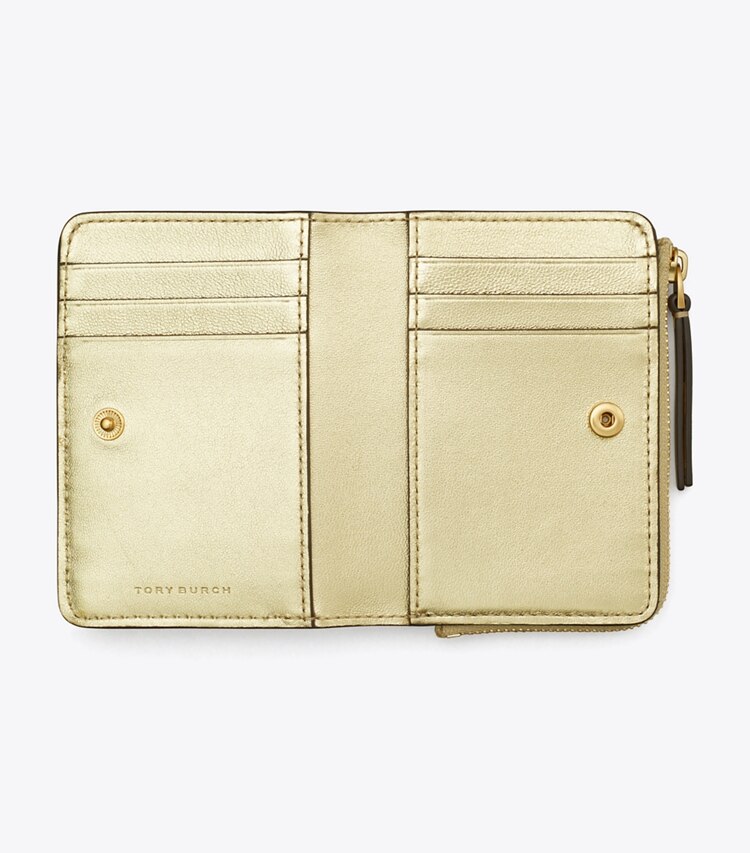 Tory Burch designer wallets Kira Chevron Metallic Bi-Fold Wallet in GOLD overhead