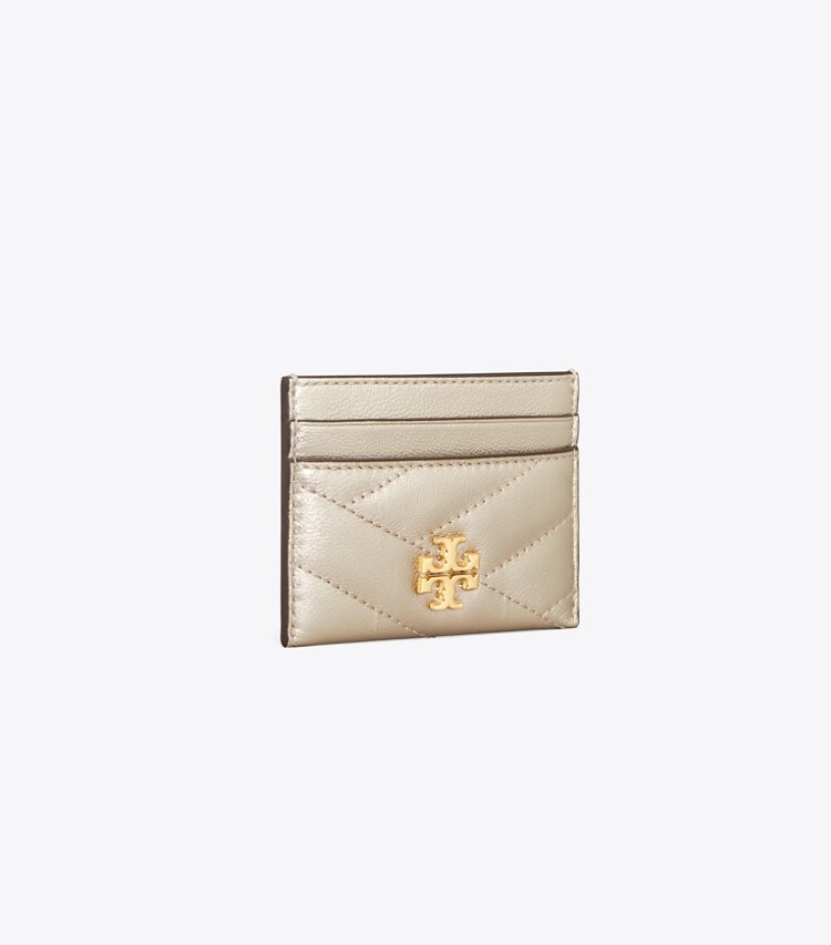Tory Burch designer card cases Kira Chevron Metallic Card Case in White Gold angle