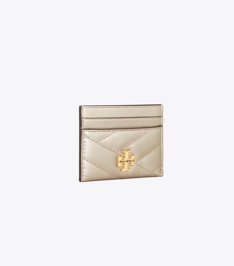 Tory Burch designer card cases Kira Chevron Metallic Card Case in White Gold angle