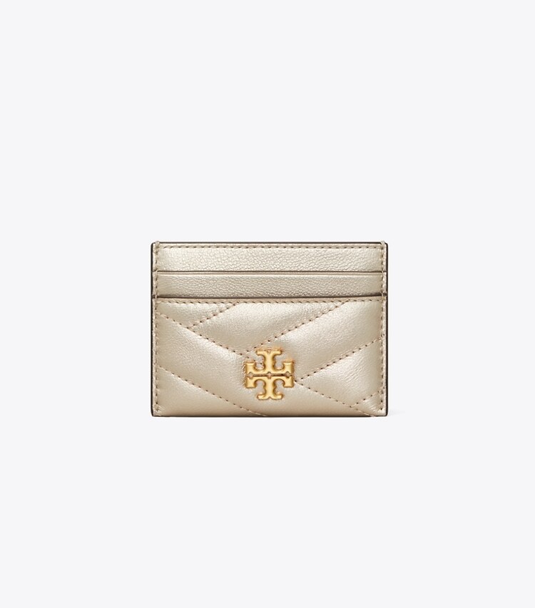 Tory Burch designer card cases Kira Chevron Metallic Card Case in White Gold front