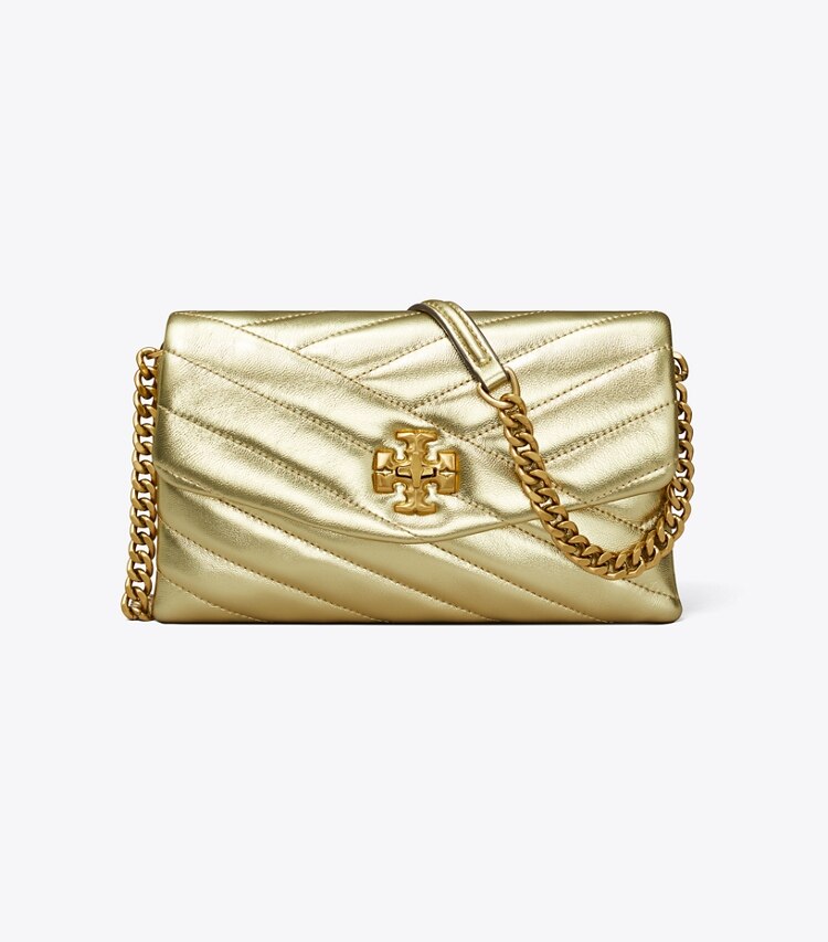 Tory Burch designer mini bags Kira Chevron Metallic Chain Wallet in GOLD front