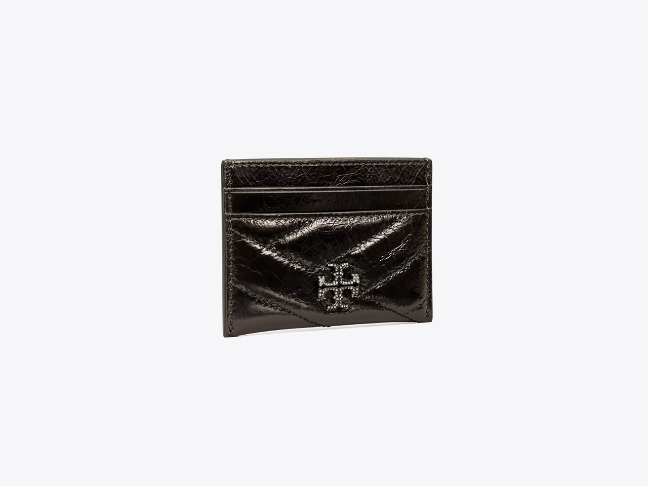 Tory Burch Kira Chevron Leather Card Case Black