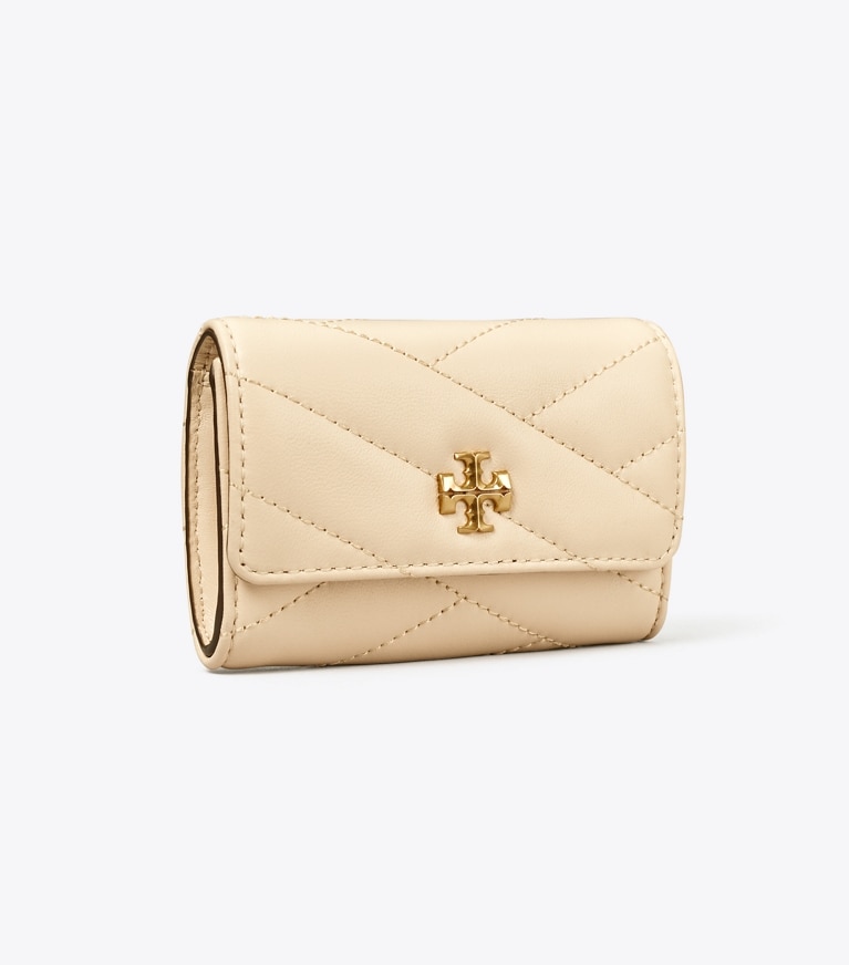 Tory Burch designer card cases Kira Chevron Mini Flap Wallet in New Cream angle