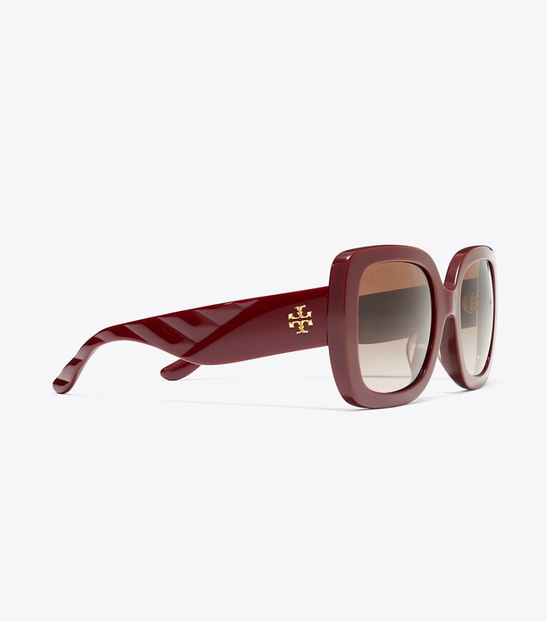 Tory Burch designer sunglasses & eyewear Kira Chevron Oversized Sunglasses in RED BERRY/BROWN GRADIENT detail
