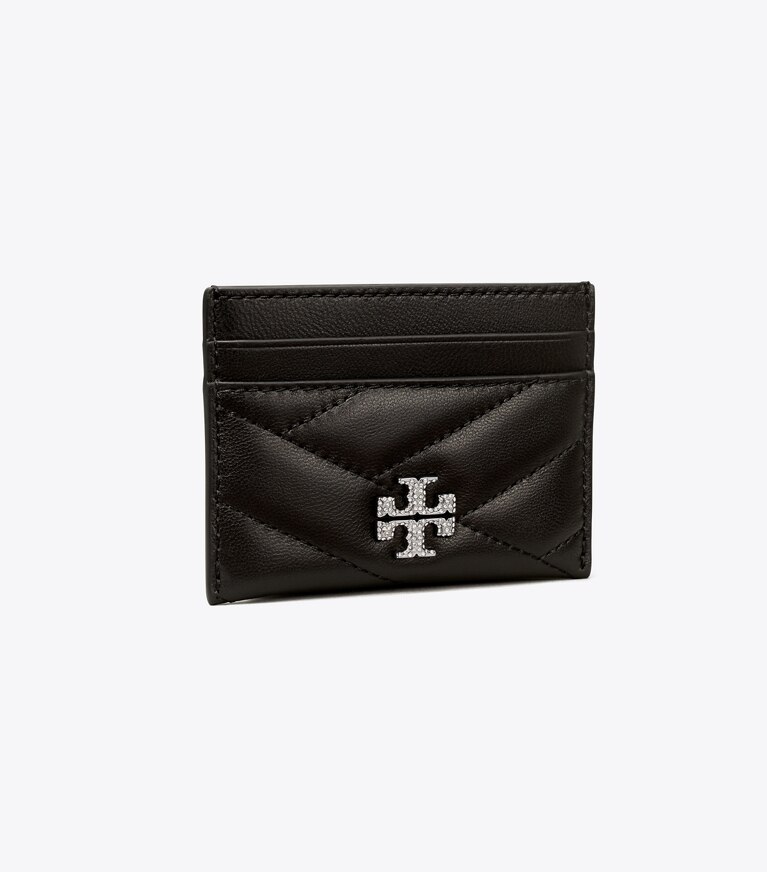 Tory Burch designer card cases Kira Chevron Pavé Logo Card Case in Black angle