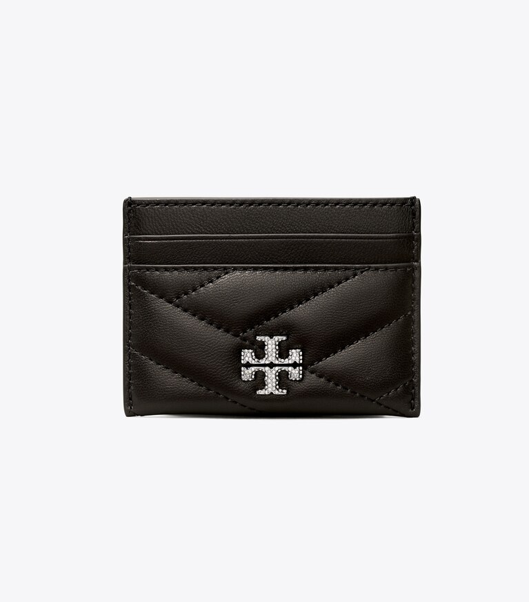 Tory Burch designer card cases Kira Chevron Pavé Logo Card Case in Black angle