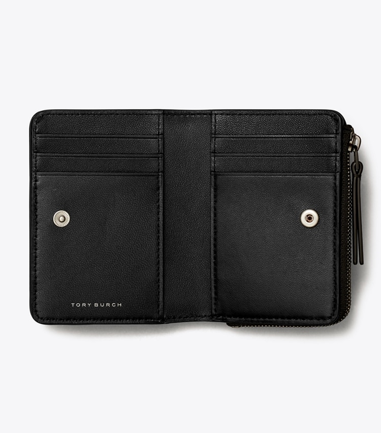 Tory Burch designer wallets Kira Chevron Powder Coated Bi-Fold Wallet in Black overhead