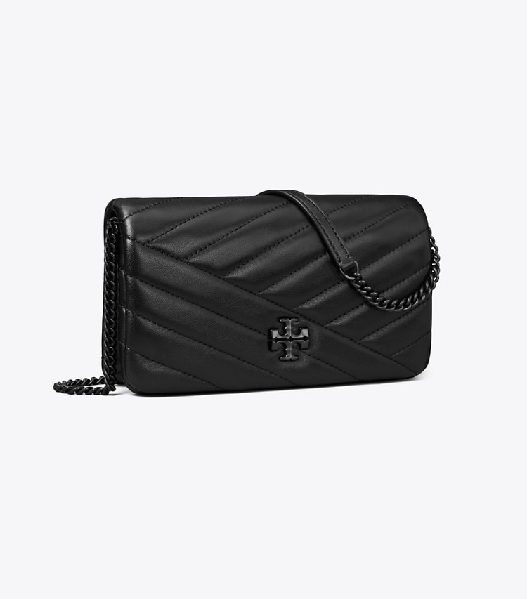 Tory Burch designer mini bags Kira Chevron Powder Coated Crossbody in Black angle