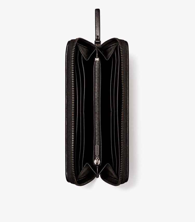 Tory Burch designer wallets Kira Chevron Powder-Coated Zip Continental Wallet in Black overhead