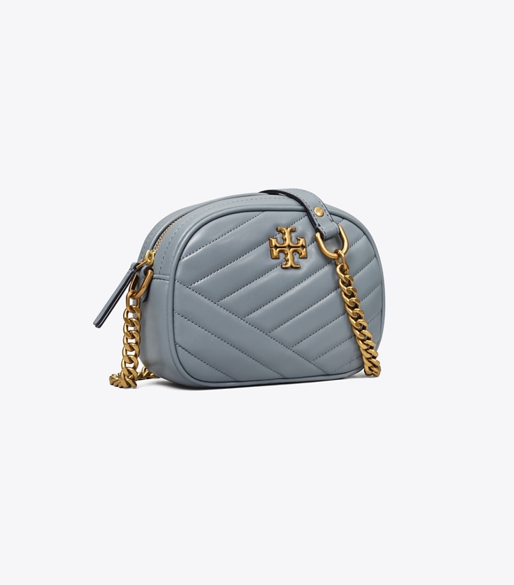 Tory Burch designer crossbody bags Kira Chevron Small Camera Bag in RAINWATER / Dark Gold angle