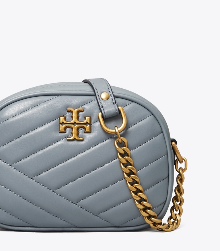 Tory Burch designer crossbody bags Kira Chevron Small Camera Bag in RAINWATER / Dark Gold angle